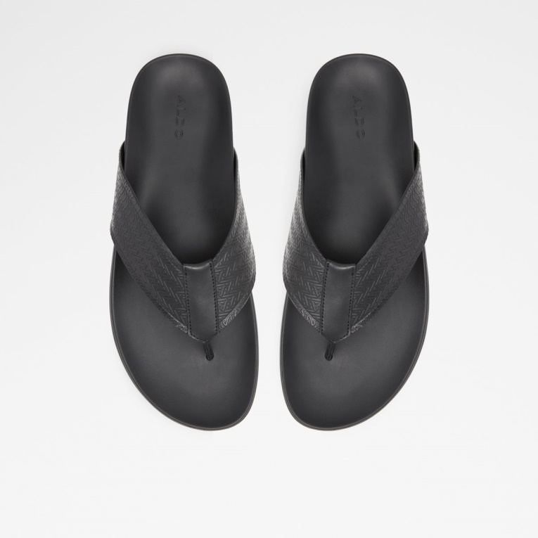 Chanclas De Moda En Relieve De Cuero Negro Aldo Afuthien