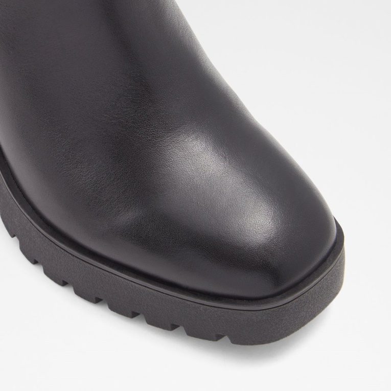 Bota Chelsea De Aldo Chetta Lisa De Cuero Negro De Moda Con Suela Dentada