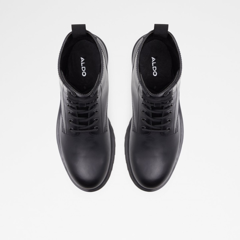 Botas Con Cordones Falconer De Cuero Negro Liso De Aldo Recién Llegados Con Suela Dentada