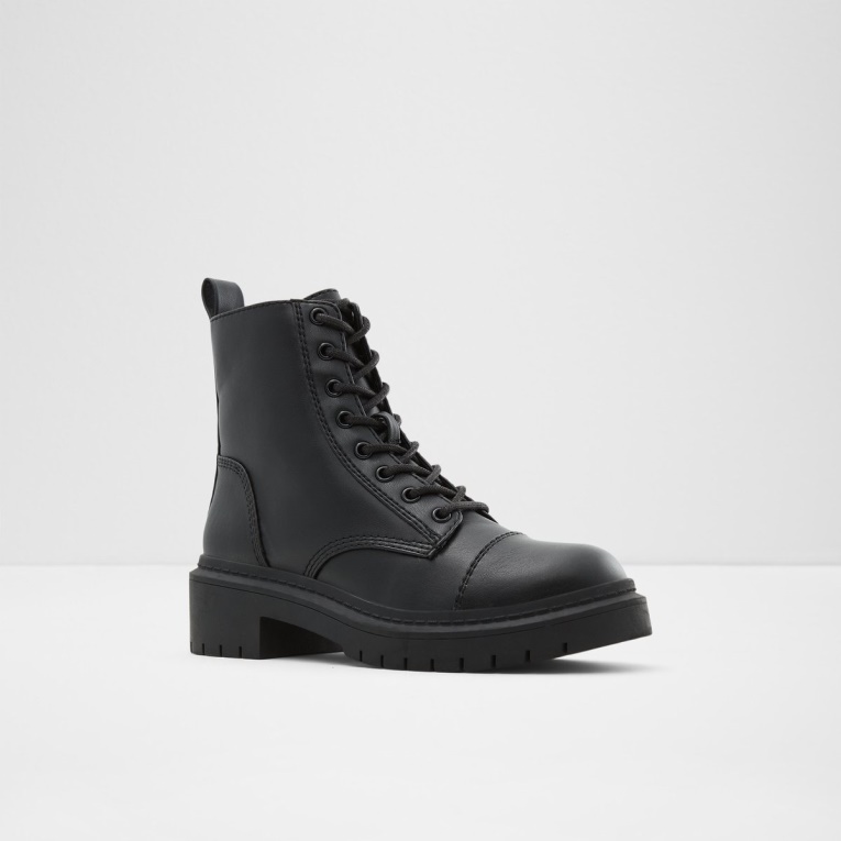 Negro Moda Aldo Goer Botas De Combate Suela De Orejeta