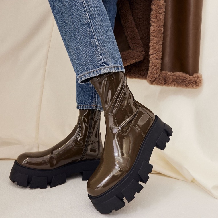 Botines Con Plataforma Y Suela De Aldo, Color Caqui, Recién Llegados, Con Suela De Taco