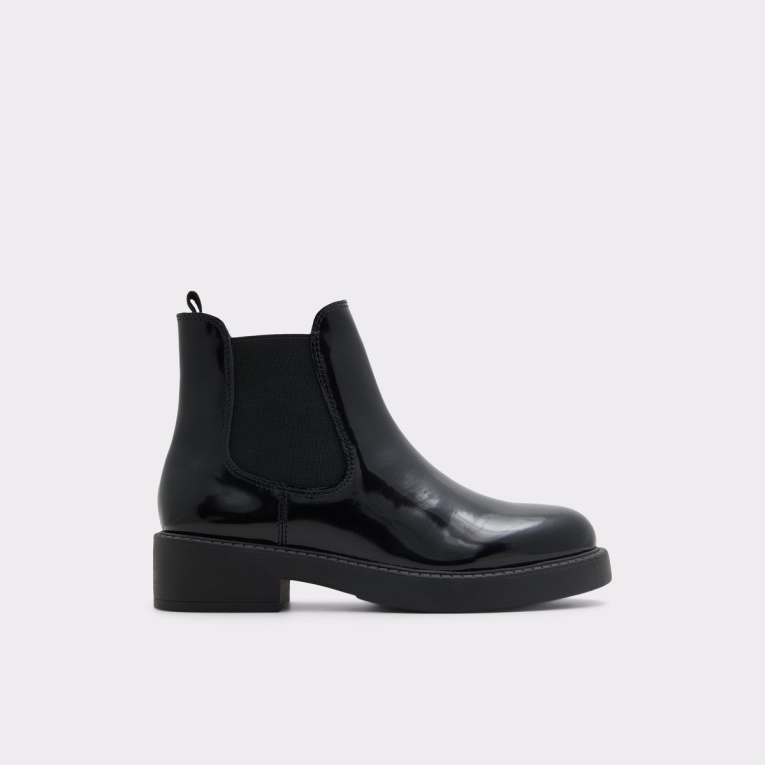 Nueva Llegada Mayo Bota Chelsea Suela Dentada Cuero Negro Brillante Aldo Moda