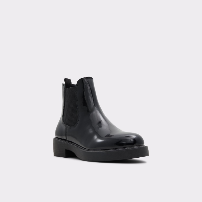 Nueva Llegada Mayo Bota Chelsea Suela Dentada Cuero Negro Brillante Aldo Moda