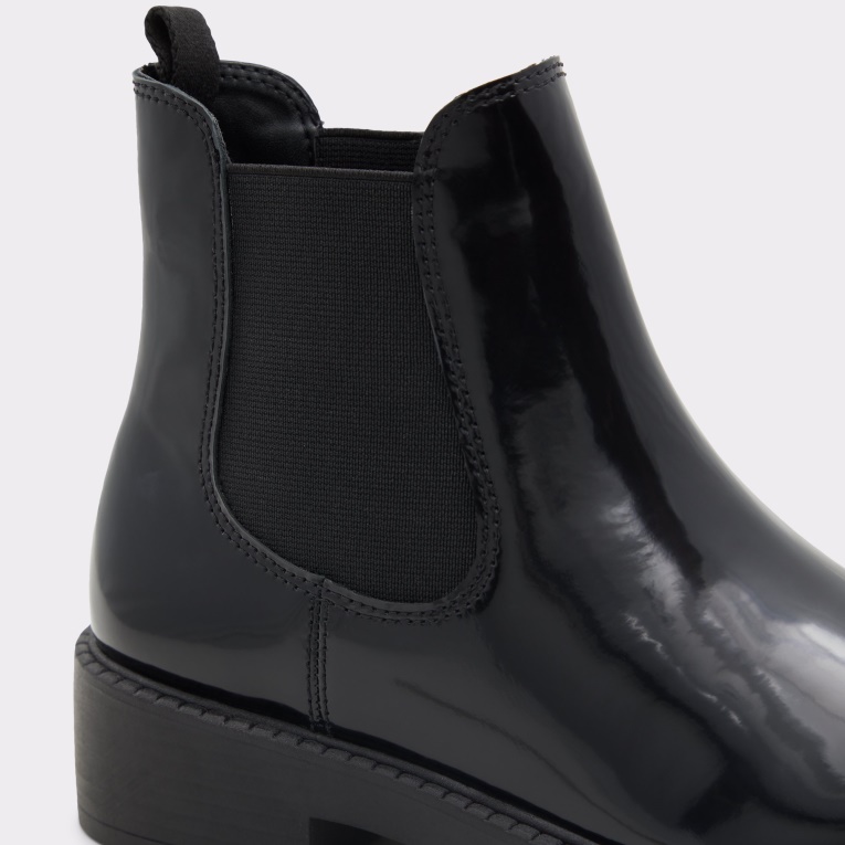 Nueva Llegada Mayo Bota Chelsea Suela Dentada Cuero Negro Brillante Aldo Moda