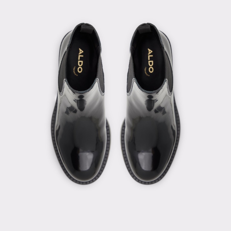 Nueva Llegada Mayo Bota Chelsea Suela Dentada Cuero Negro Brillante Aldo Moda