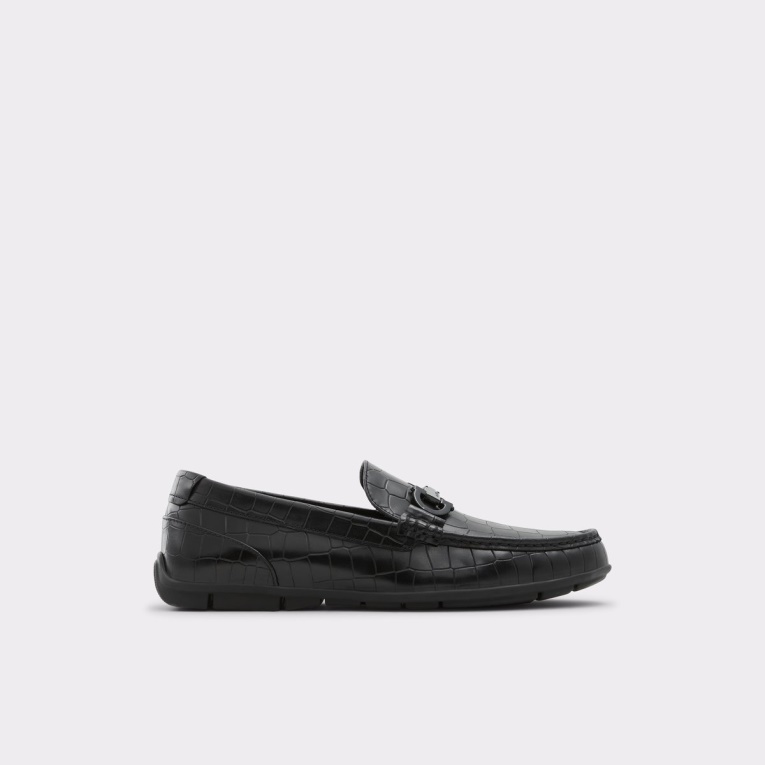 Moda Aldo Orlovoflex Zapato De Conducir Negro Cuero En Relieve