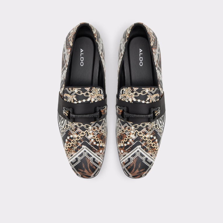 Mocasín Popluxe De Aldo Fashion Cuero Negro Estampado