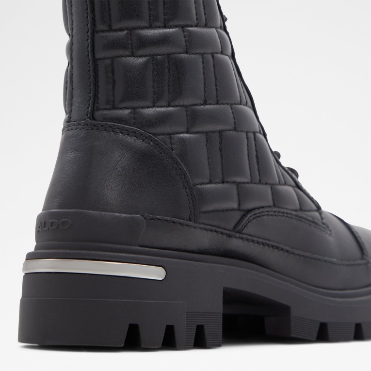 Botas De Combate Aldo Quilt De Cuero Negro Liso Con Suela Dentada