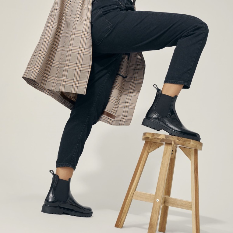 Botas De Lluvia Chelsea De Lluvia Brillante Sintéticas Negras De Moda Aldo