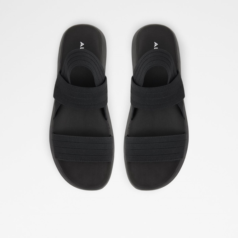 Moda Aldo Reposa Sling Back Flat Sandalia Negro Textil Elastico