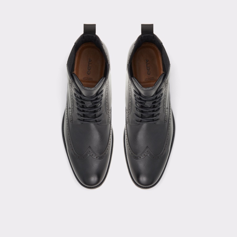 Botines Con Cordones Salinger De Cuero Negro Liso Moda Aldo