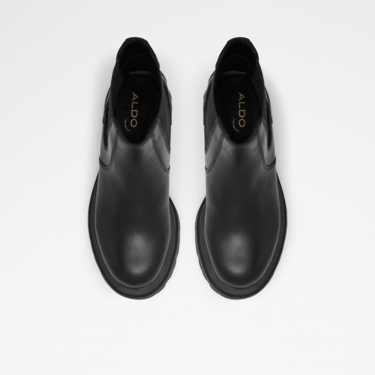Moda Negro Cuero Suave Aldo Stompd Chelsea Bota Suela Dentada