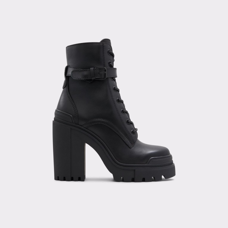 Moda Aldo Uplift Botas De Combate Suela De Orejeta Negro Cuero Liso
