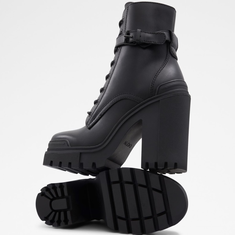 Moda Aldo Uplift Botas De Combate Suela De Orejeta Negro Cuero Liso