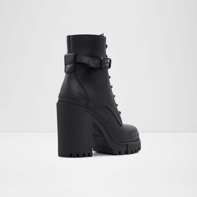 Moda Aldo Uplift Botas De Combate Suela De Orejeta Negro Cuero Liso