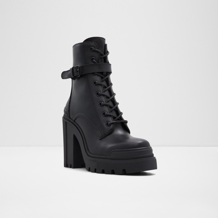 Moda Aldo Uplift Botas De Combate Suela De Orejeta Negro Cuero Liso