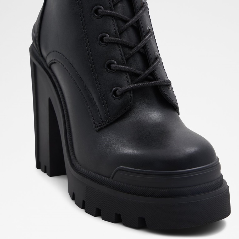 Moda Aldo Uplift Botas De Combate Suela De Orejeta Negro Cuero Liso