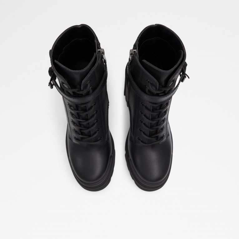 Moda Aldo Uplift Botas De Combate Suela De Orejeta Negro Cuero Liso