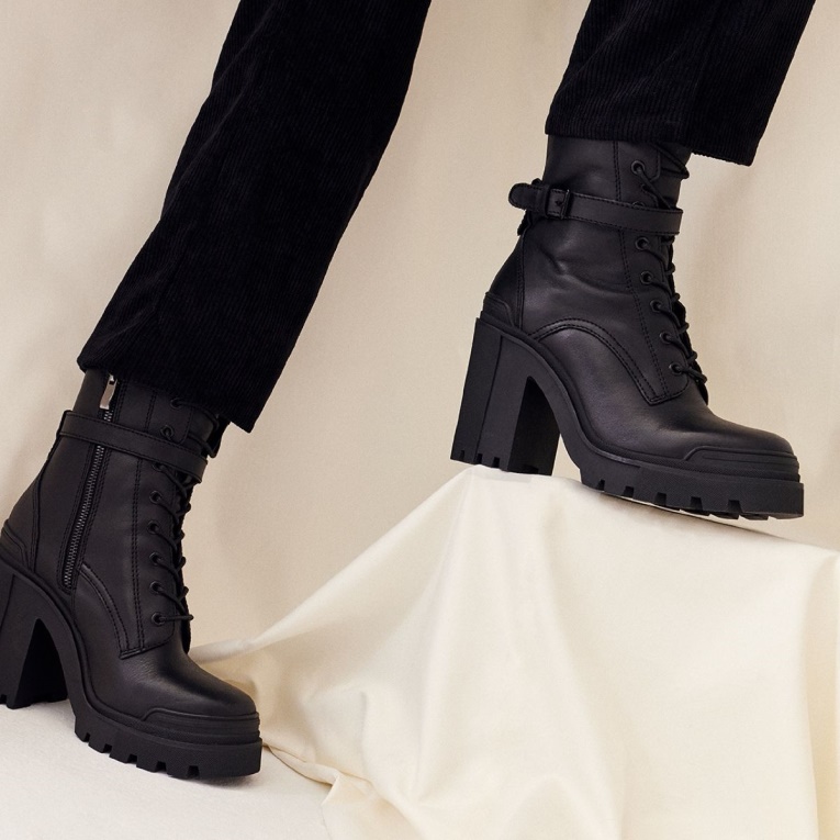 Moda Aldo Uplift Botas De Combate Suela De Orejeta Negro Cuero Liso