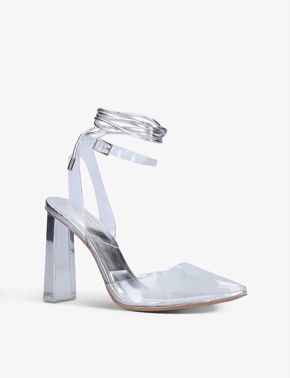 Aldo Tilah Tacones Tejidos Con Correa En El Tobillo Moda Plateada