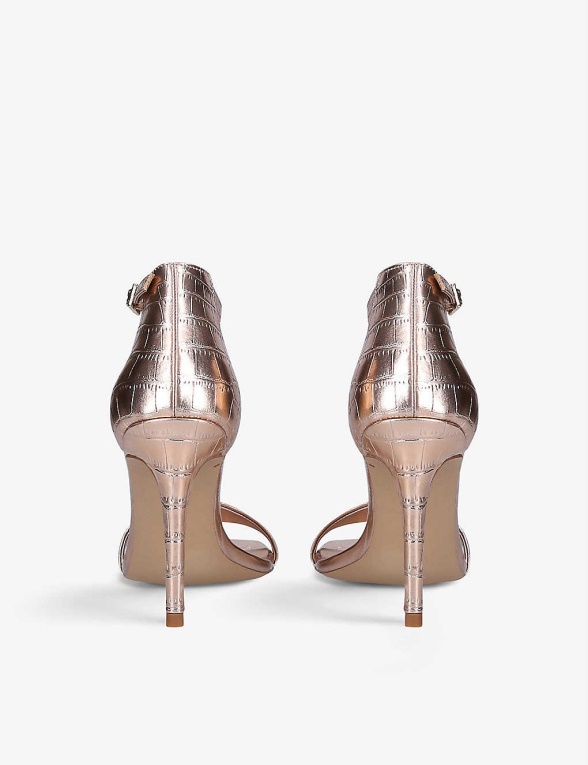 Sandalias De Tacón De Piel Sintética Con Relieve De Cocodrilo Metalizado Afendaven De Aldo Bronce