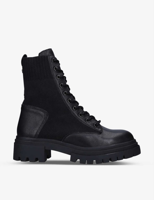 Botines De Cuero Con Panel De Punto Reflow Moda Negro Aldo