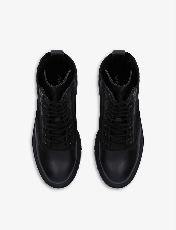 Botines De Cuero Con Panel De Punto Reflow Moda Negro Aldo