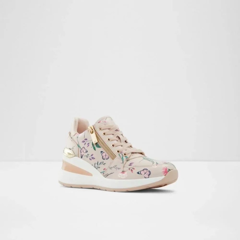 Aldo Adwiwiah Zapatillas De Mujer Con Cordones Y Cuña Rosa Claro Moda