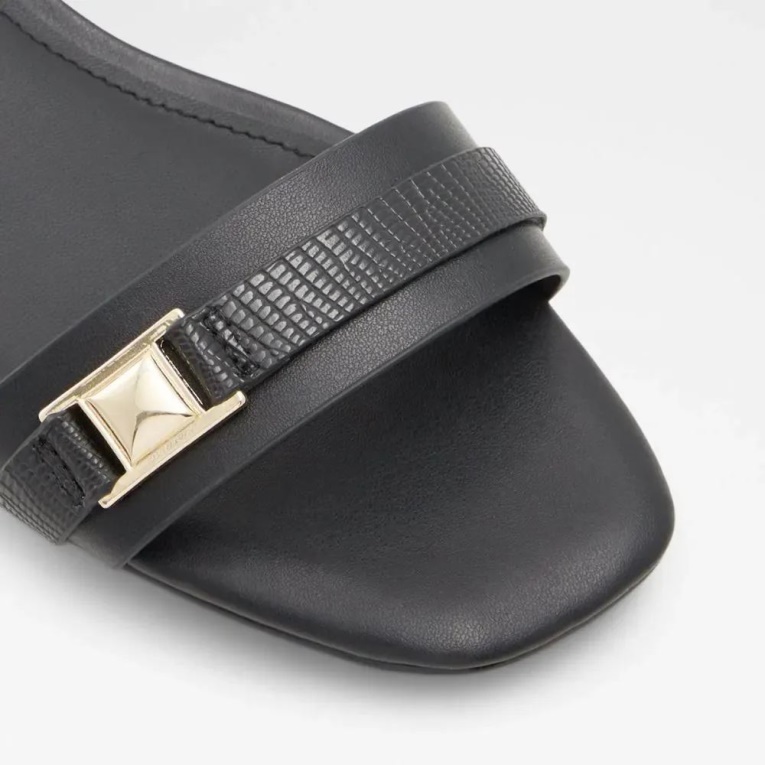 Sandalia De Tacón Plano De Dos Piezas Para Mujer Crescenta De Moda Negra De Aldo