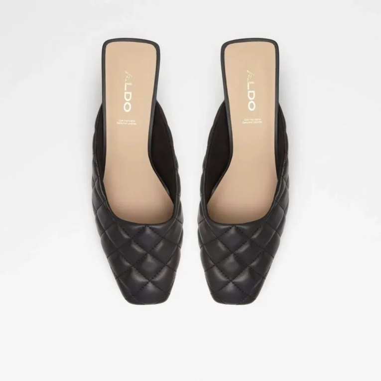 Mule Negro Con Tacón En Bloque Y Punta Cuadrada De Aldo Dranna De Moda Para Mujer