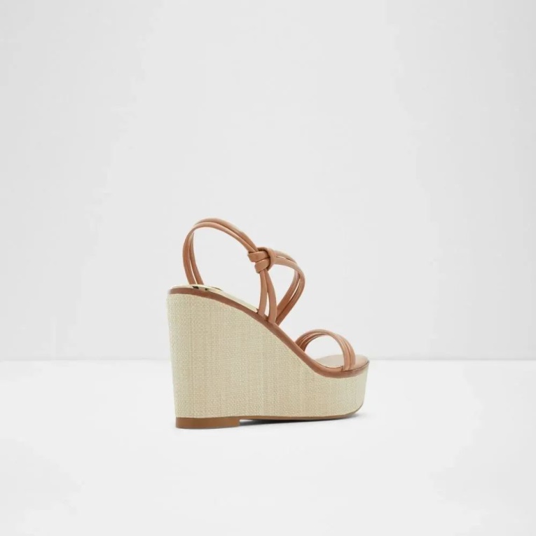 Sandalias De Mujer Eldin Con Tiras Y Cuña Beige Oscuro Aldo Fashion