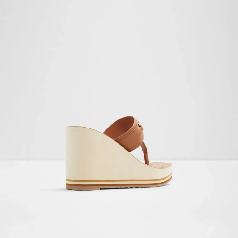 Aldo Ibaraki Sandalia De Cuña De Mujer Con Correa En T Marrón Medio Moda