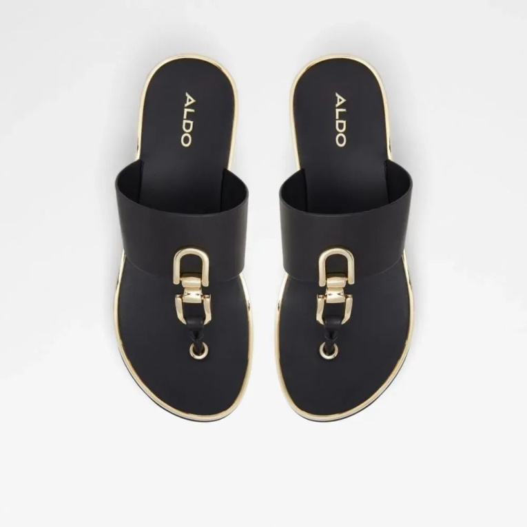 Sandalia De Playa Con Cuña De Tiras Negras Toea De Aldo Para Mujer