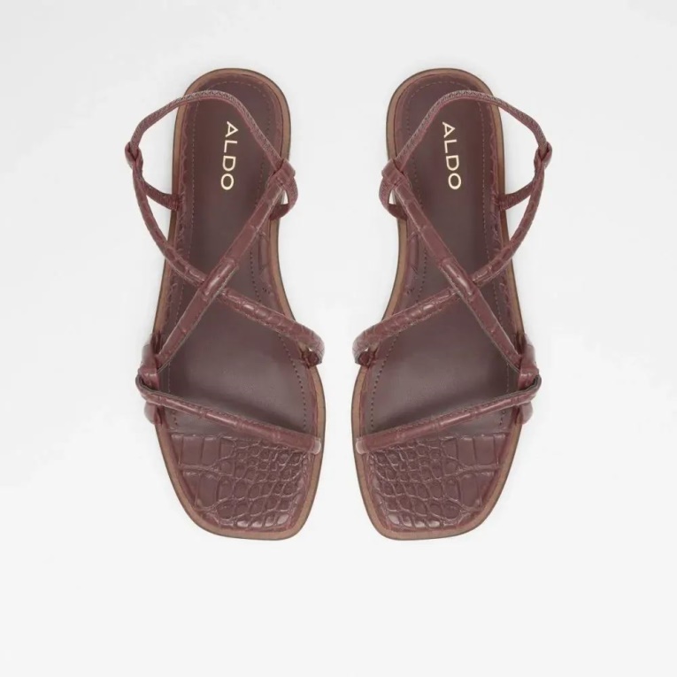 Toosieflex Mujer Sling Back Flat Strap Sandalia Moda Aldo Marrón Oscuro